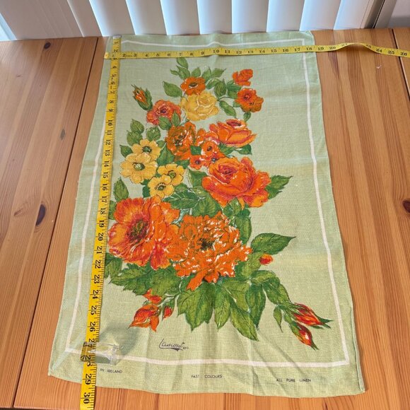 Vintage Lamont 100% Irish Linen Tea Towel Floral Green Kitchen Decor Rustic - Picture 6 of 6